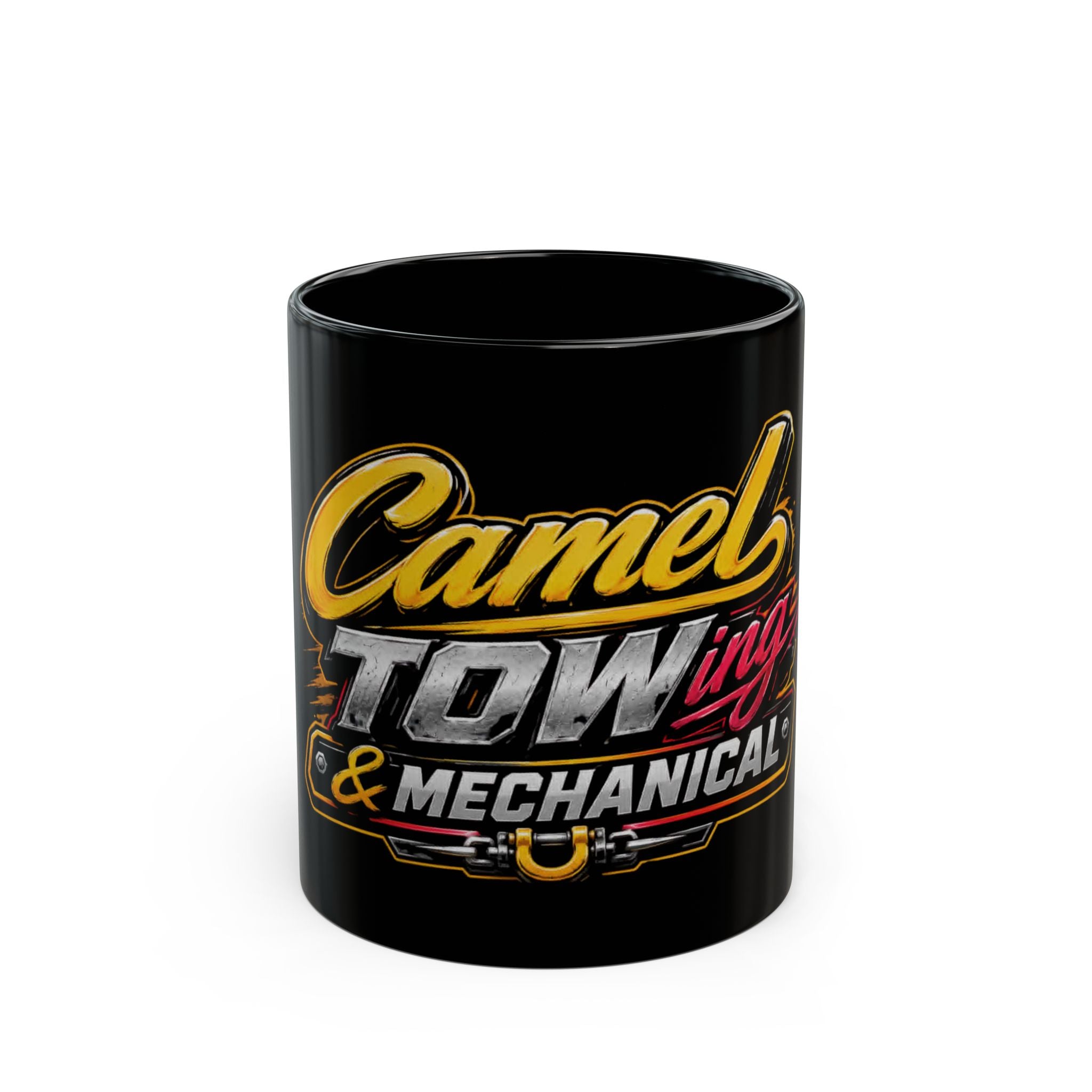 Camel Towing & Mechanical Black Coffee Mug – Vintage Tow Truck Logo, Mechanic Gift